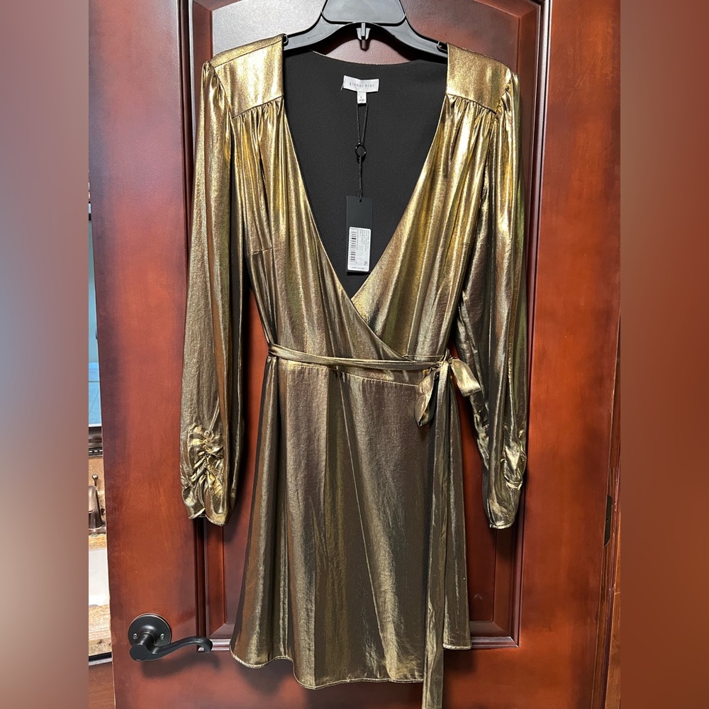 Gianni Bini gold shimmer cocktail wrap around dress size Large